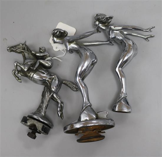 Three chrome plated car mascots